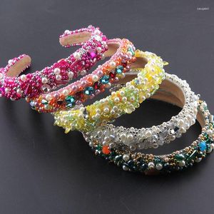 Hair Clips Fashion Baroque Sponge Pearl Crystal Inlaid Rhinestone Headband Ladies Street Show Accessories 912