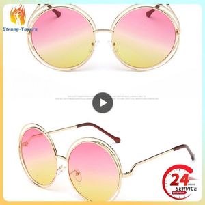 Sunglasses Round Oversized Sunglasses Women Luxury Brand Metal Vintage Big Frame Sun Glasses Lady Cool Retro Eyewear Cycling Glasses 230818