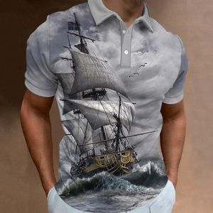 Herrpolos vintage polo t -shirt för män sommar shortsleeve kläder segling tryck casual streetwear mode överdimensionerade mäns tshirts topps 230817