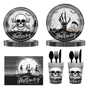 Placas Halloween Party Tabelware de mesa assustadora Black and White Paper Tissue Towleth Decoration