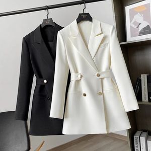 Damenanzüge Blazer Anzug Jacke Frühling Herbst Feste Farbe Doppelbrust Fashion Straight Coat Office Frau Casual Blazer Black 230817