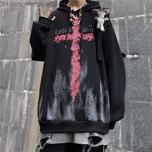 メンズフーディーズスウェットシャツヒップホップメンズカジュアル5xlエクストララージ服パーカーファッションクロスプリントパーカーストリート衣料メンズプルオーバースウェットシャツユニセックスZ230818