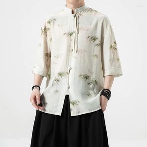 Erkekler Rahat Gömlek Yüksek kaliteli buz ipek baskı gömlek oryantal zarif beyefendi Asya Bluz Geleneksel Işık Lüks Vintage Tang