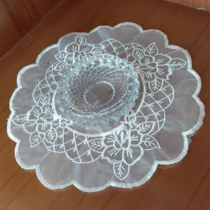 テーブルマット刺繍レースの花32cm場所マットメッシュプレースマットウェディングカップパッドボックスダストダイニングコーヒー装飾用のプラケマットR016