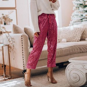 Women's Pants Sexy High-waisted Streetwear Casual Christmas Party Fashion Black Sequins Shiny Wide Leggings Ladies Trousers