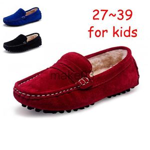Sneakers Autumn Winter Quality Kids Loafers For Boys Girls Children Shoes Fur Moccasins Suede Children Flats Casual Boat Wedding Shoes J230818