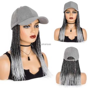 Synthetic Wigs WIGERA Braided Baseball Cap Wig Hot Sale Box Braid Hair With Hat Black and Silver Gray Cap Wig For Women HKD230818