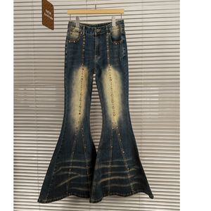 Women's Jeans 2023 Fashion Summer Deepsea Series Heavy Industry Bead Wide Leg Bellbottoms Thin Denim Pants 230817