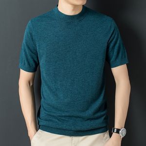 Herrtröjor 100 ull T -skjortor Spring Autumn Cashmere Jumper Short Sleeve Knit Topps Male Pure Sweater Pullovers 230817