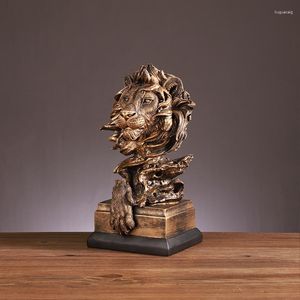 Figurine decorative Luxury Lion Sculpture Golden Head Statue moderno animale Casa Dentri di decorazione dell'ufficio soggiorno domestico