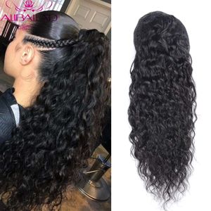 Spetsar Wigs Water Wave DrawString Tail Human Hair Brazilian Natural Hairpiece With Clip Ins 100-150g Aliballad Remy Tail 230817