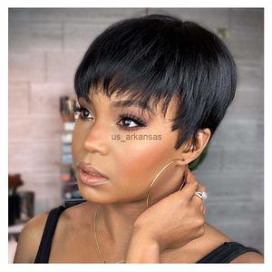 Synthetic Wigs Tinashe Beauty Short Bob Wig With Bangs Pixie Cut Brazilian Human Hair Wigs Remy Full Manchine Cheap Red Brown Wigs For Women HKD230818