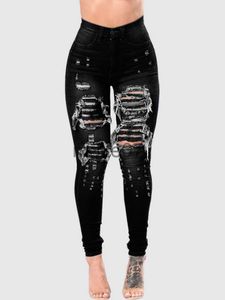 Jeans femminile 2023 jeans strappato da donna donna ad alta vita jeans ladies pantaloni denim donna jeans neri magri con buchi J230818
