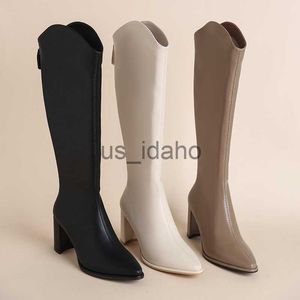 Botas mais tamanho 34-43 novas mulheres compridas botas com zíper grosso de salto alto simples salto alto de salto alto outono botas de inverno joelho altas botas j230818