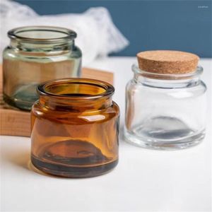 Depolama Şişeleri 100ml Mum Cam Bardak Ahşap Kapaklı Açık Amber Şişe Kavanozları El Yapımı Yaratıcı Tatlı Kokulu Boş
