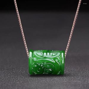 Anhänger Halsketten natürliche grüne Jade Geld Perlen Halskette Charme Schmuck Mode Accessoires handgeschnitzte Mann Glück Amulett Geschenke