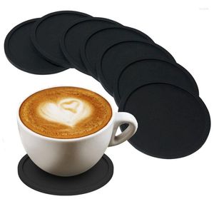 Bord Mattor 4st Silicone Black Drink Coasters Non-Slip Round Soft Cup Perfekt för bar och hus Hållbart lätt att rengöra