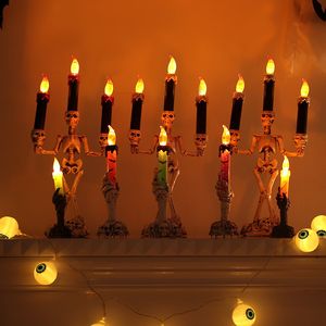 Titulares de velas lideraram o Halloween Skull Candlestick Candletick Skeleton Velas Holder Stand Horror adereços de Halloween decoração de casa assombrada 230817