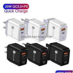 Cell Phone Chargers 20W Quick Charge Wall Power Adapter Usb C Pd Type-C Charger Qc3.0 Fast Charging For Fruit 14 13 12 11 Samsung Xiao Dhsui