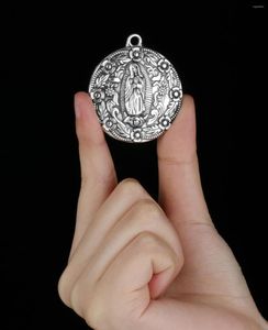 Colares pendentes cotvo1pc redondo floral Nossa Senhora de Guadalupe Diy Collo Religioso Chavei -Rosário Rosário Jóias Fazendo Jóias