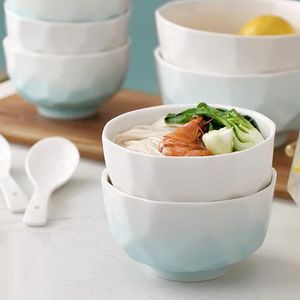 Bowls 1pc European Creative Ceramic Tableware Household Kitchen Restaurant Supplies Gradient Blue Colour Rice Noodles Salad Small Bowl