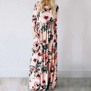 Basic Casual Kleider Sommer Maxi Kleid Frauen rosa Blumendruck Boho Beach Kleid Damen Abend Party Langes Kleid Sundress Vestidos de Festa 3xl 230818