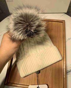Beanie/Skull Caps女性DeisgnerウールBeanie Hat Fur Pom Winter Ski Hatscap White Z230819