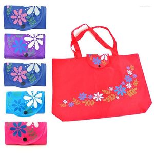 Storage Bags Flower Pattern Shopping Tote Bag Folding Oxford Cloth Colourful Home Kitchen Travel Sundries