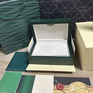 Высококачественная зеленая коробка для часов, сертификат бумажных пакетов, деревянные мужчины/женские часы Оригинальная заводская коробка, аксессуары для подарочных пакетов, сумочка
