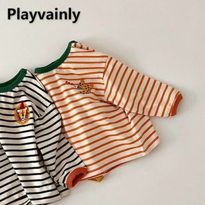 Pullover Korean Style Spring Autumn Kid Girl Boy Loose Sweatshirts Cartoon Stripe O-neck Long Sleeve Pullover Top Children Clothes E22905 230817