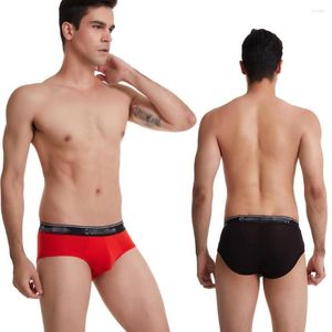 Underpants Men's Panties Letters Print Belt Breathable Ice Silk Underwear Fashion Male 3D-Pouch Man Briefs Lingerie Plus Size