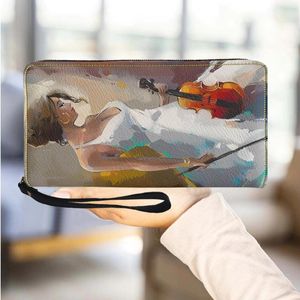 Brieftaschen Mode Lange Frauen Brieftasche elegante Party -Münz -Geldbörsen -Musikölmalerei Lady in Kleiderinstrumenten Kunst Print Clutch Geschenk 2023