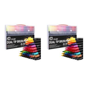 Painting Pens Colouring 48 Colours Dual Brush Felt Tip Art Markers Drawing Calligraphy Books 230818