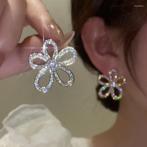 Stud Earrings JWER 2023 Silver Colour Zircon Sunflower Luxury Women's Personality Fashion Party Jewelry Birthday Gifts