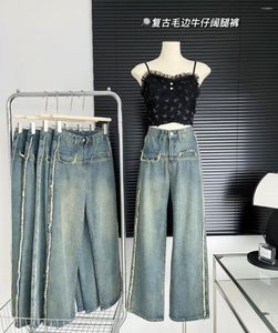 Dżinsy damskie y2k vintage szerokie nogi dżinsowe spodnie damskie panie estetyczne wysoką talię luźne mody uliczne mama femme