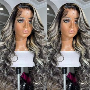 Peruansk hår svart höjdpunkter peruk kropp vågig 13x4 spets frontal peruk höjdpunkt blond färgad syntetisk stängning peruk för kvinnor