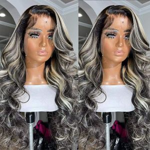 Cabelo peruano Destaques pretos Corpo Wig Wavy 13x4 Lace Frontal Peru Destaque