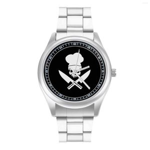 Wristwatches Cook Crossbones Quartz Watch Skull Chef Crossed Knives Culinary Cooker Good Quality Colored Wrist Watches Stainless Wristwatch