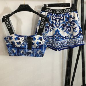 Printed Sling Vest Shorts 2pcs Sets For Women Designer Sexy Tanks Tops Short Pants Lady Summer Vacation Pant Suits