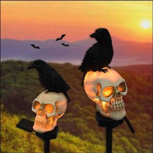 Halloween New Outdoor Solar Garden Light Resin Landscape Ground Insertion Skeleton Head Crow Atmosphere Decoration