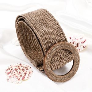 Belts Vintage Boho Women Braided Belt Elastic Waistband PP Straw 5cm Linen Weave Fake Waist Summer Beach Dress Decoration