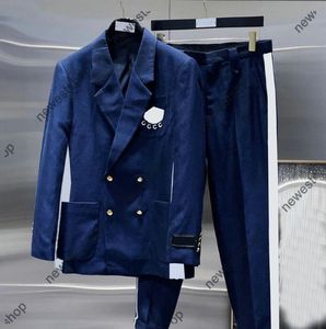 24SS Designer Mens Sumens Abita Blazer Luxury Western Vestite Leisure Lettere Stampa cappotto da donna Cooperazione Womens Slip Fit Slip Casual Blue Ribbon Abito a strisce