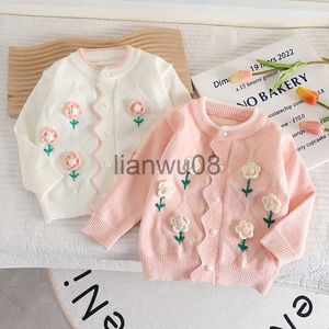 Pullover Infant Girls Knitting Cardigan Baby Autumn Winter Cotton Clothes Sweet Floral Sweater Children's Girls Knitted Jacket Top x0818