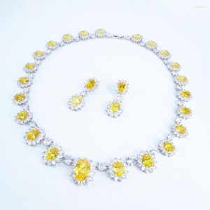 Серьги ожерелья набор 2023 Модные роскошные ретро -овальные желтые серьги с серьгами свадьба свадебная невеста.