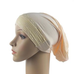 民族衣類12pcs 1ダースのイスラム教徒の女性女の子アンダースカーフキャップインナーヒジャーブ帽子イスラムのヘッドラップビューティーレースソフトアンドストレッチ卸売