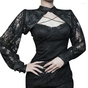 Women's Jackets Black Lace Stand Collar Lantern Sleeves Victorian Vintage Jacket Y2k Sexy Top Steampunk Coat High Quality Gothic Clothes