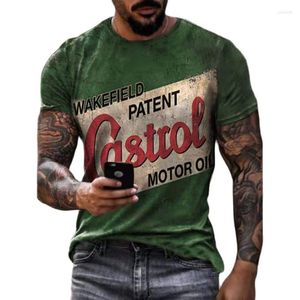 Camisetas masculinas camisetas vintage 3d Castrol Print Short Sleeve Letter Tops Moda de camisa de óleo para homens camisetas de motocicletas camisetas grandes