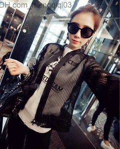 Women's Jackets Wholesale- New 2016 Summer Slim Fit Hole Mesh Net Jacket Women Korean Casual Black And White Hollow Out Coats Manteau Z230818