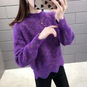 Women's Sweaters Autumn And Winter Half Turtleneck Knitted Bottoming Shirt Purple Pullover Thickened Sweater For Women Warm Oversized