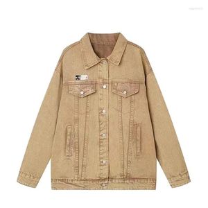 Kadın Ceketleri Avrupa BF tarzı vintage denim ceket kadınlar için sonbahar gündelik gevşek jean ceket haki Abrigo Mujer cepli